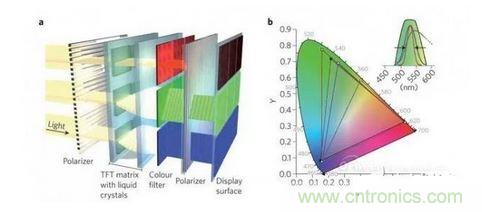  LCD顯示器示意圖。TFT表示薄膜晶體管（thin-film transistor）。