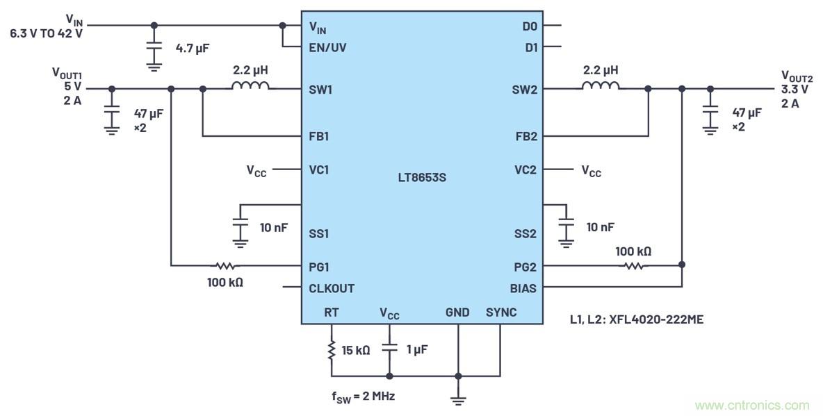 具有6.2 µA靜態(tài)電流的雙通道、42 V、2 A、單片、同步降壓型Silent Switcher 2穩(wěn)壓器