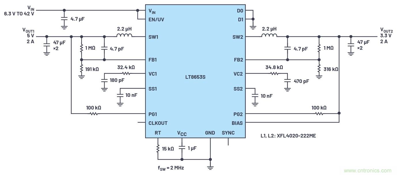 具有6.2 µA靜態(tài)電流的雙通道、42 V、2 A、單片、同步降壓型Silent Switcher 2穩(wěn)壓器
