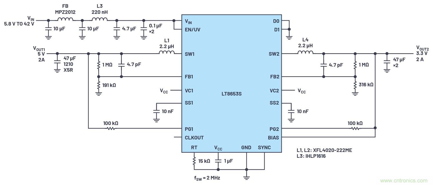 具有6.2 µA靜態(tài)電流的雙通道、42 V、2 A、單片、同步降壓型Silent Switcher 2穩(wěn)壓器