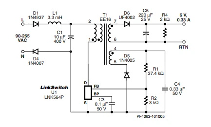 LinkSwitch-LP 系列旨在取代手機/無繩電話、PDA、數(shù)碼相機和便攜式音頻播放器等應(yīng)用中輸出功率 < 2.5 W 的低效線頻線性變壓器電源。LinkSwitch-LP 還可用作白色家電等應(yīng)用中的輔助電源。  LinkSwitch-LP 將高壓功率 MOSFET 開關(guān)與 ON/OFF 控制器集成在一個設(shè)備中。它完全由漏極引腳自供電，具有低 EMI 的抖動開關(guān)頻率，并且具有全面的故障保護。自動重啟可限制過載和輸出短路條件下的器件和電路耗散，而遲滯過溫保護會在熱故障期間禁用內(nèi)部 MOSFET。EcoSmart 技術(shù)使設(shè)計能夠輕松實現(xiàn) < 150 mW 的空載功耗，滿足能源效率要求。  LinkSwitch-LP 的設(shè)計目的是在輸出功率低于 2.5 W 時無需初級側(cè)鉗位電路，從而顯著減少組件數(shù)量和總系統(tǒng)成本。圖 1 顯示了基于 LinkSwitch-LP 的 2 W 電源，不帶初級側(cè)鉗位。LinkSwitch-LP 系列經(jīng)過優(yōu)化，當(dāng)變壓器上的輔助或偏置繞組提供反饋時，可提供近似的 CV/CC 輸出特性。這非常適合取代工頻變壓器的應(yīng)用，提供兼容的輸出特性，但過載、短路電流和輸入線電壓變化較小。  　  在無鉗位設(shè)計中使用 LinkSwitch-LP 的基本電路原理圖。  快速開始  　 LinkSwitch-LP 反激式設(shè)計流程圖